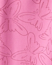 Girls Butterfly Print Cotton Pull-On Stretch Leggings - Pink