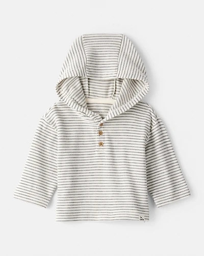 Baby Boy Long-Sleeve Striped Hooded Top - Grey