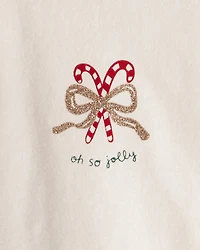 Baby Girl 2-Piece Candy Cane Ruffle Bodysuit & Pant Set - Cream/Red