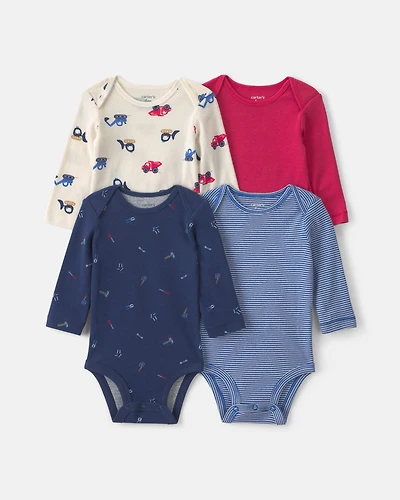Baby Boy 4-Pack Construction Long-Sleeve Multipack Bodysuits