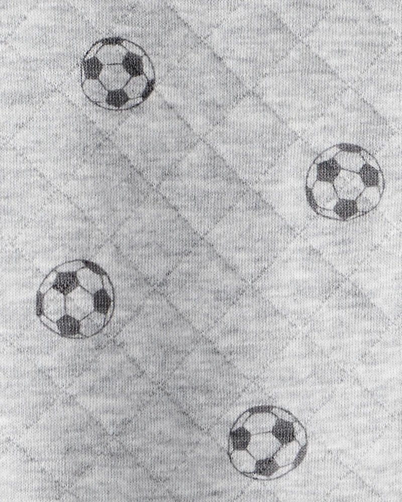 Baby Boy Soccer Quilted Long-Sleeve Hooded Jumpsuit - Black