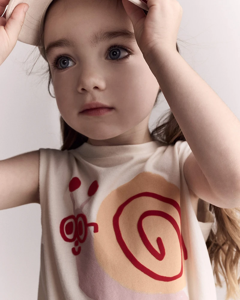 Toddler Girl Snail Elastic Waist Tank - Cream