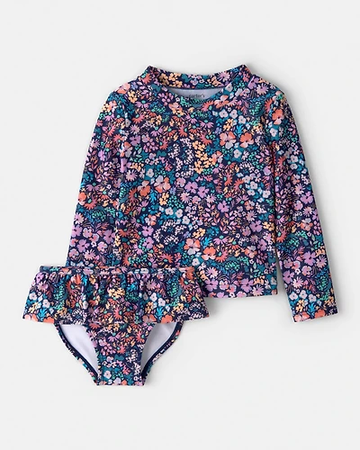 Toddler Girl 2-Piece Floral Long-Sleeve Rashguard Swimsuit Set