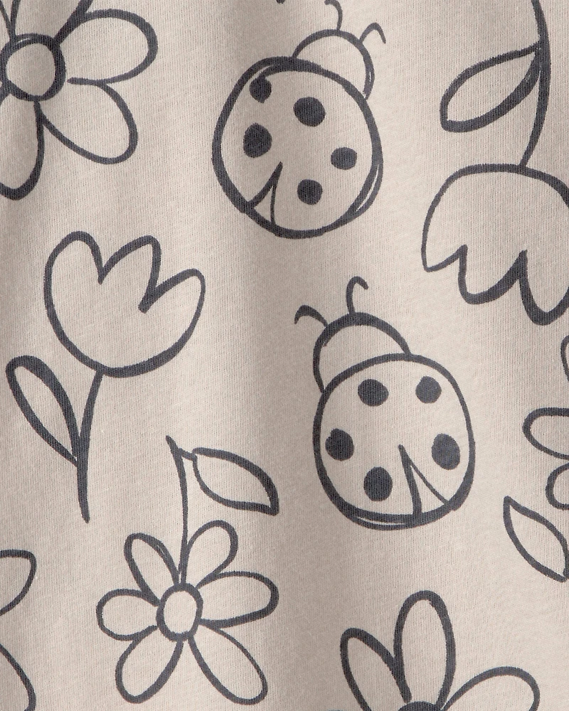 Toddler Girl Ladybug Floral Top - Brown