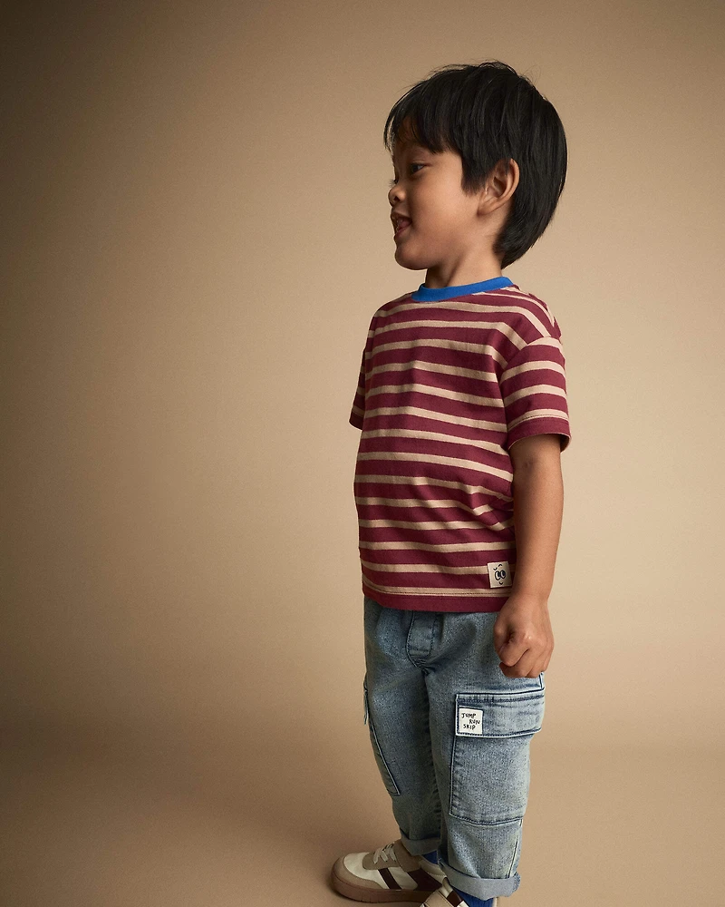 Toddler Boy Relaxed Tee Stripes - Burgundy