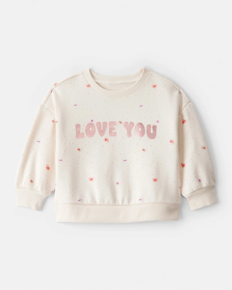 Baby Girl DayDream Fleece Heart Long-Sleeve Pullover Sweatshirt - Ivory