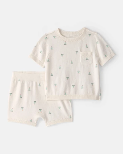 Baby 2-Piece Sailboat Sweater Top & Short Set - Ivory