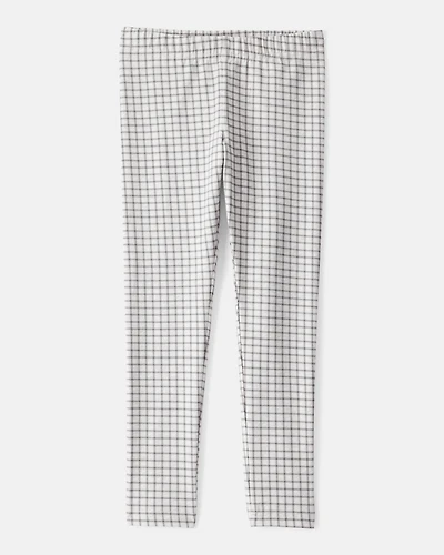 Girls Plaid Cotton Pull-On Stretch Leggings - Grey
