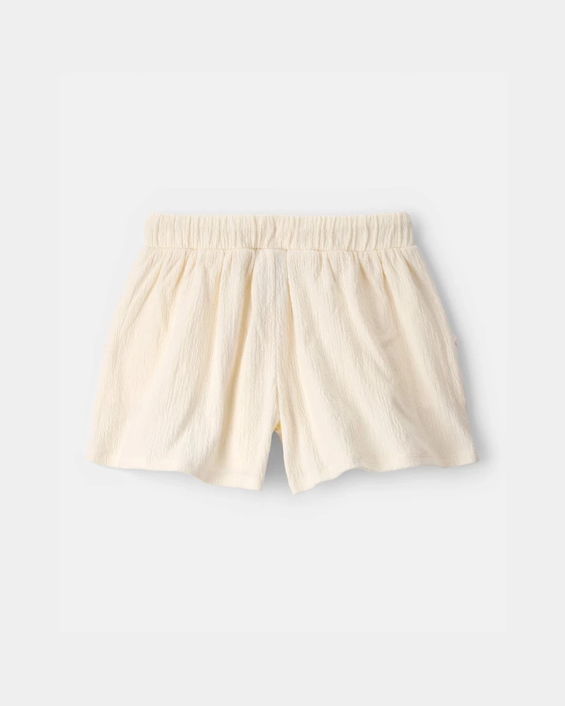 Girls Palm Tree Embroidered Gauze Shorts - Cream