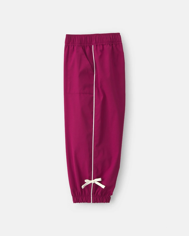 Toddler Girl Bow-Cuff Poplin Joggers - Red