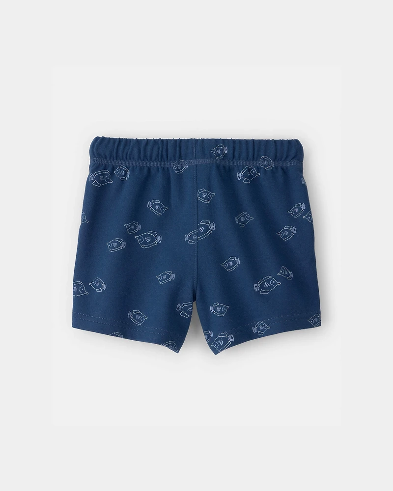 Toddler Boy Fish French Terry Shorts - Blue