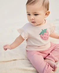 Baby Girl 3-Piece Strawberry Top & Pant Set - Pink