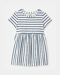 Baby Girl Striped Short-Sleeve Dress - Blue/Ivory