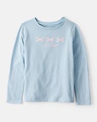 Girls Bow Long-Sleeve Graphic Tee - Blue