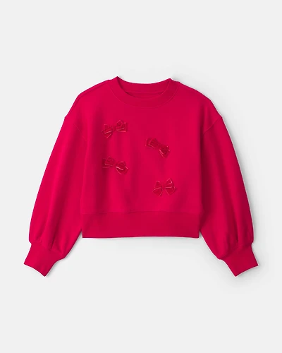 Girls Bow Pullover Sweatshirt - Red
