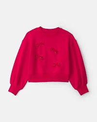 Girls Bow Pullover Sweatshirt - Red