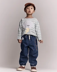 Toddler Striped Storm Long-Sleeve Relaxed Graphic Tee - Teal