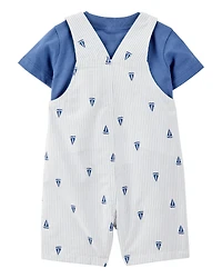 Baby 2-Piece Tee & Sailboat Shortall Set - Blue