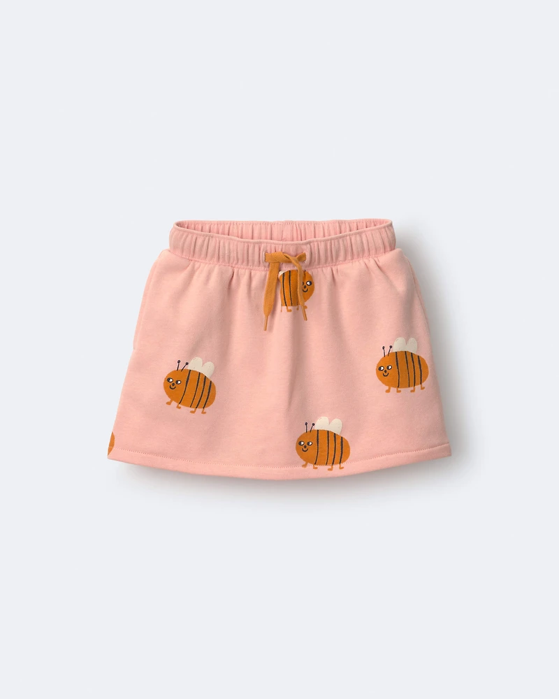 Toddler Girl Pull-On Skirt with Pockets Bee Print - Light Pink