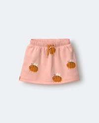 Toddler Girl Pull-On Skirt with Pockets Bee Print - Light Pink