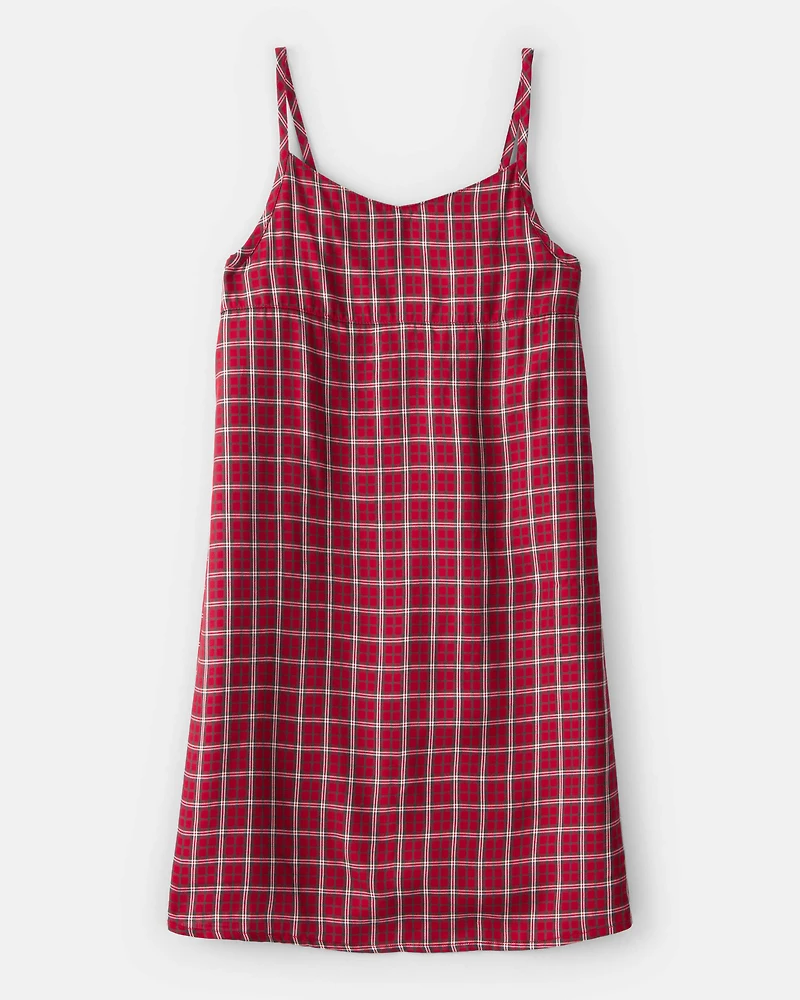 Girls 2-Piece Plaid Long-Sleeve Dress Set - Red