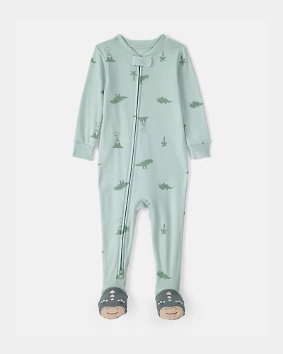 Toddler Dinosaur 100% Cotton Snug Fit 1-Piece Pyjama Set - Green