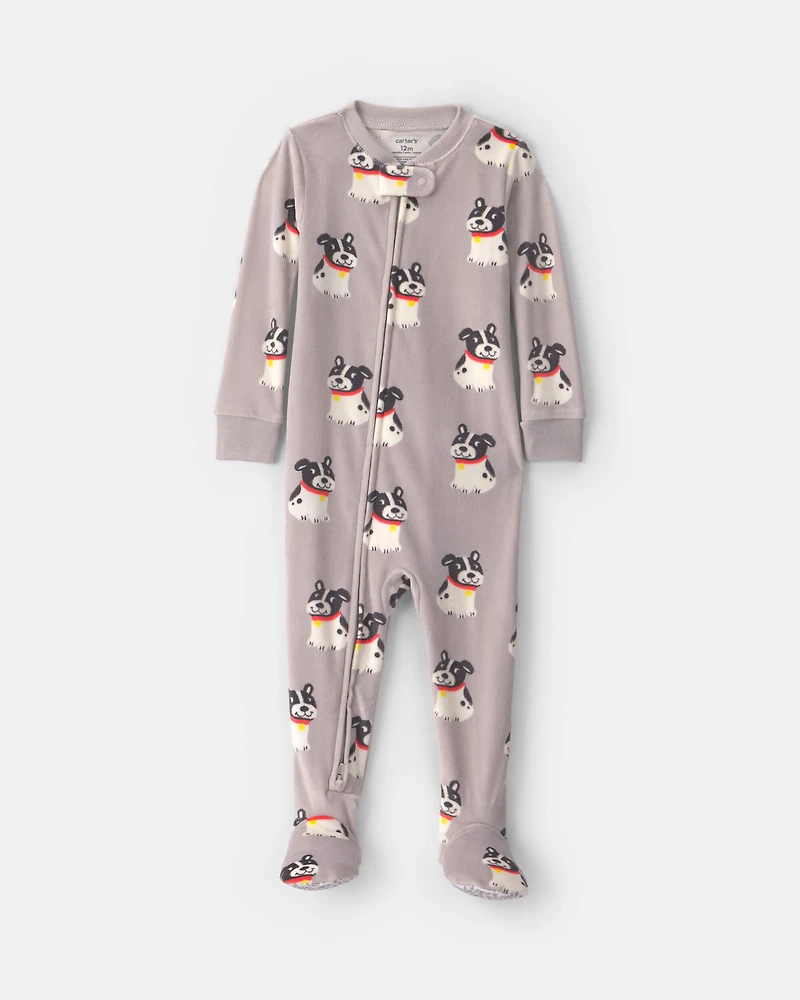 Baby Boy 1-Piece Dog 2-Way Zip DreamPlush Snug Fit Footed Pyjama - Grey