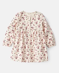 Toddler Girl Floral Print Corduroy Long-Sleeve Dress - White