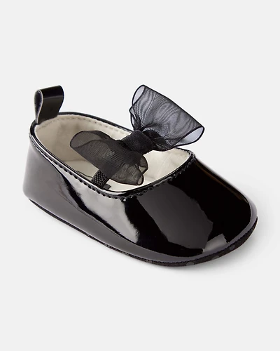 Baby Girl Bow Shiny Mary Jane Dress Shoes - Black