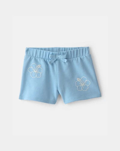 Toddler Girl Tropical Flower French Terry Shorts - Blue