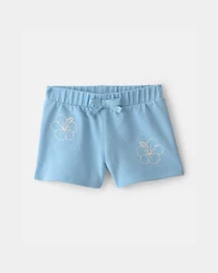 Toddler Girl Tropical Flower French Terry Shorts - Blue