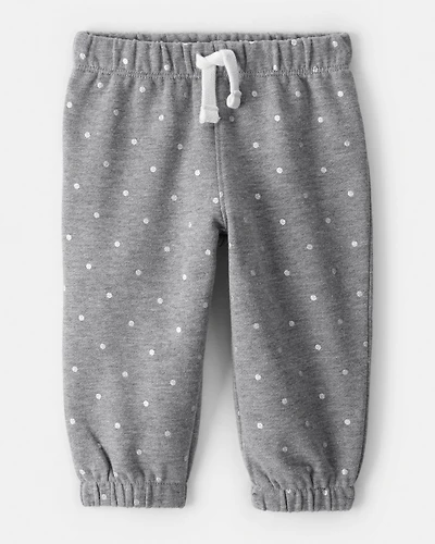Baby Girl Polka Dot Fleece Pants - Grey