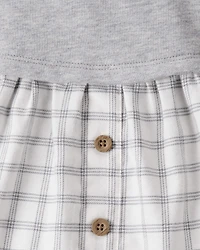 Baby Girl DayDream Fleece Plaid Dress - Grey/White