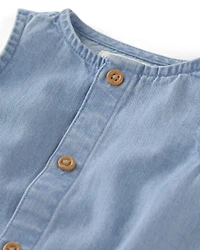 Baby Chambray Sleeveless Romper - Blue