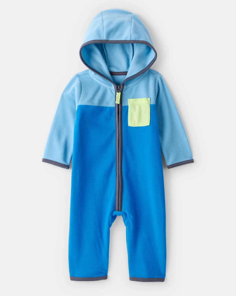 Baby Boy Colour Block Fleece Long-Sleeve Jumpsuit - Blue