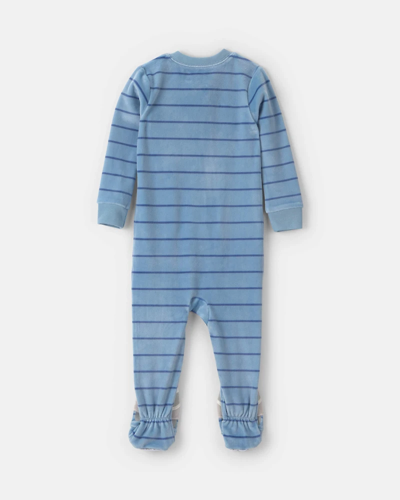Toddler Boy 1-Piece Striped Raccoon DreamPlush Snug Fit Footed Pyjama - Blue
