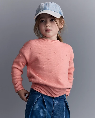 Toddler Girl Popcorn Sweater - Coral