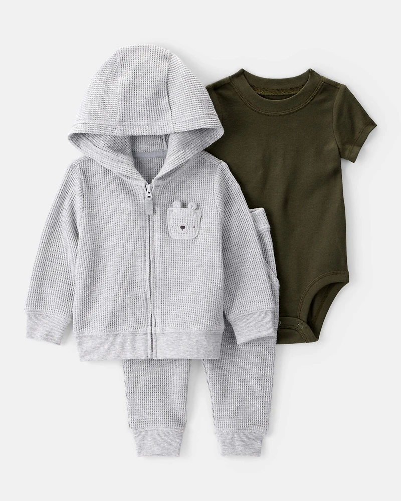 Baby 3-Piece Thermal Bear Little Cardigan Set