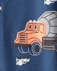 Baby Boy Construction Print 100% Cotton Long-Sleeve 2-Way Zip 1-Piece Pyjamas - Blue