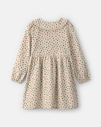 Girls Floral Collared Corduroy Dress - Cream