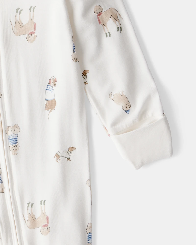 Baby Dog Print PurelySoft Snug Fit Sleeper - Cream