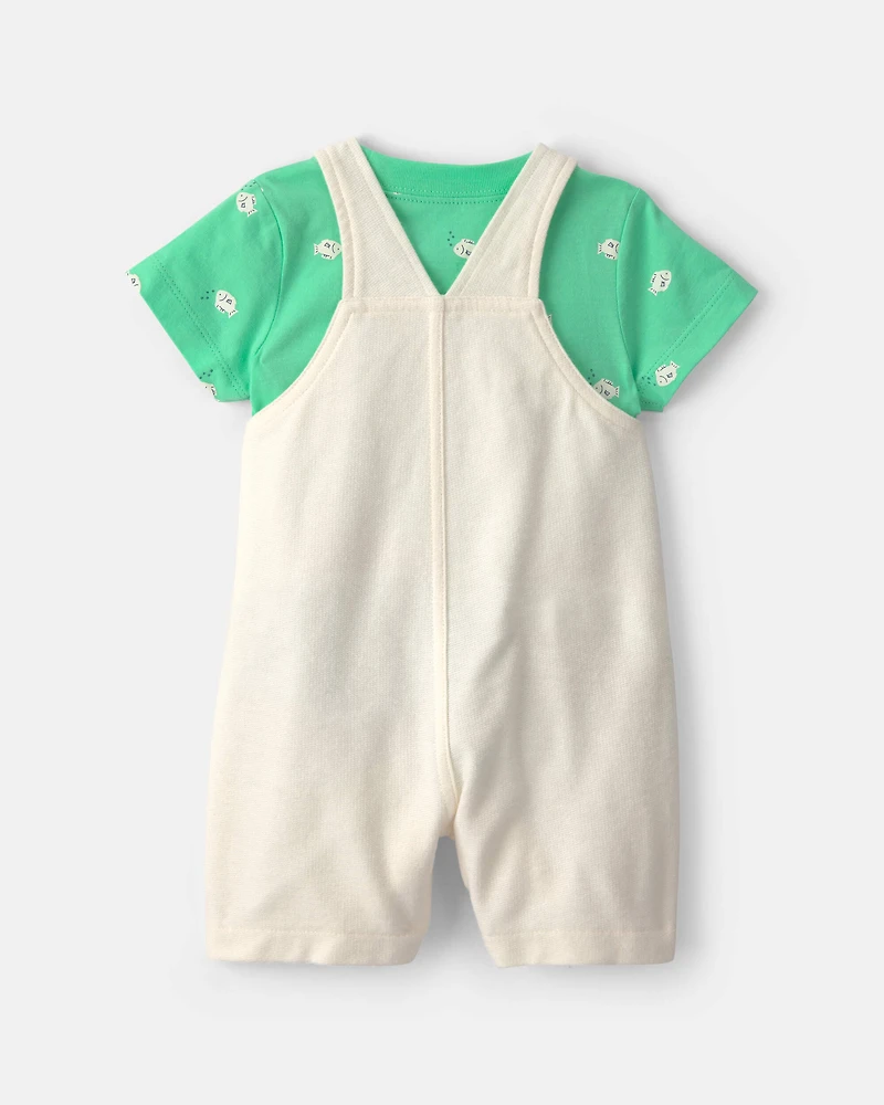 Baby 2-Piece Fish Short-Sleeve Overall Set - Green/Ivory