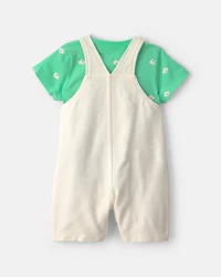 Baby 2-Piece Fish Short-Sleeve Overall Set - Green/Ivory