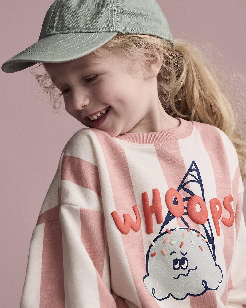 Toddler Whoops' Striped Ice Cream Dolman-Sleeve Sweatshirt - Peach