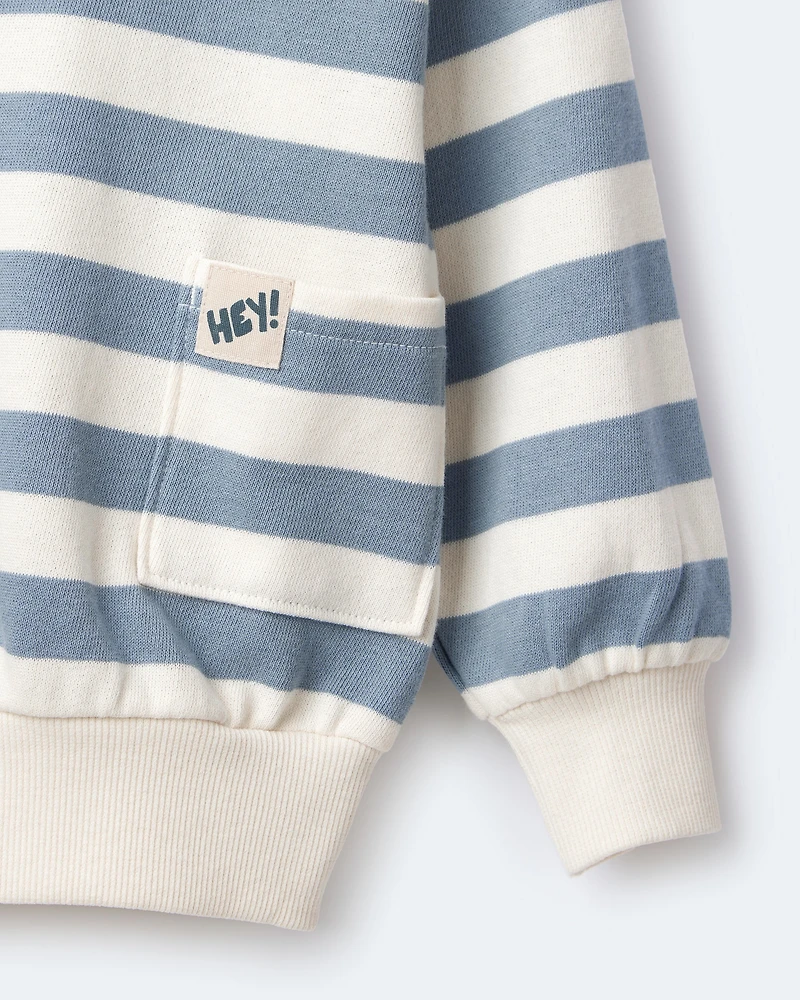 Toddler 'Hey!' Striped Otter Sweatshirt™ with Pockets - Blue/Cream