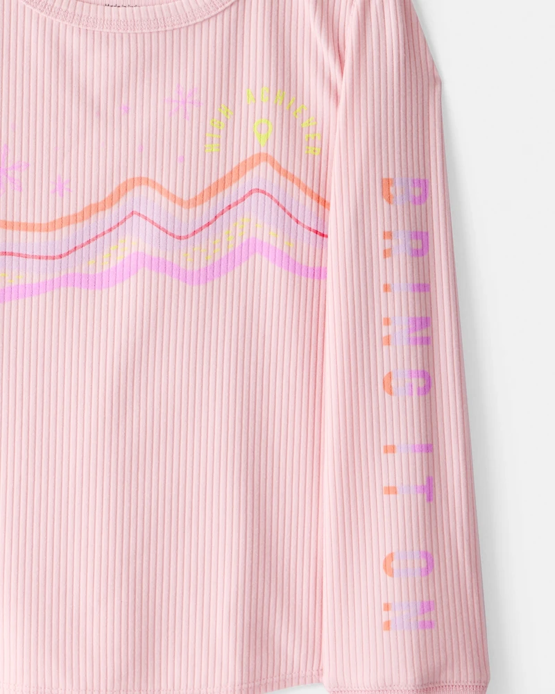 Girls Active Rib Long-Sleeve Top - Pink