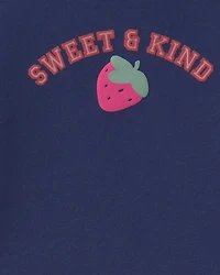 Toddler Girl 2-Piece 'Sweet & Kind' Strawberry Fleece Long-Sleeve Top Pant Set - Navy Blue