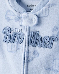 Baby Boy Firetruck Print Loose Fit Long-Sleeve Sleeper - Blue