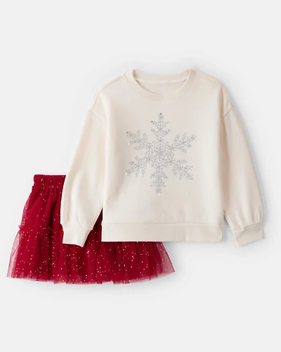 Toddler Girl 2-Piece Snowflake Print Long-Sleeve Top & Skirt Set