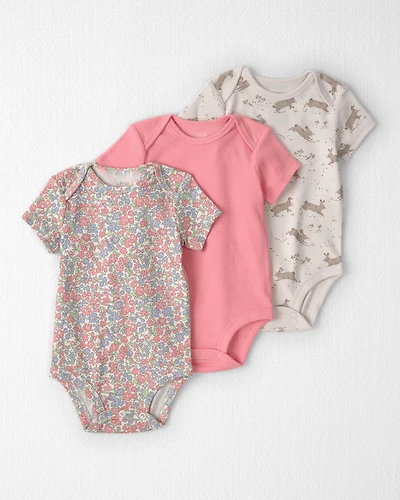 Baby Girl 3-Pack Organic Cotton Bodysuits Spring Floral